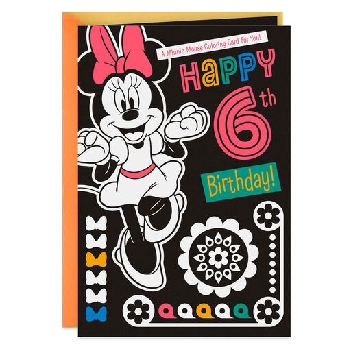 Disney Minnie Mouse Special Girl 6th Birthday Card With Coloring Activity, 