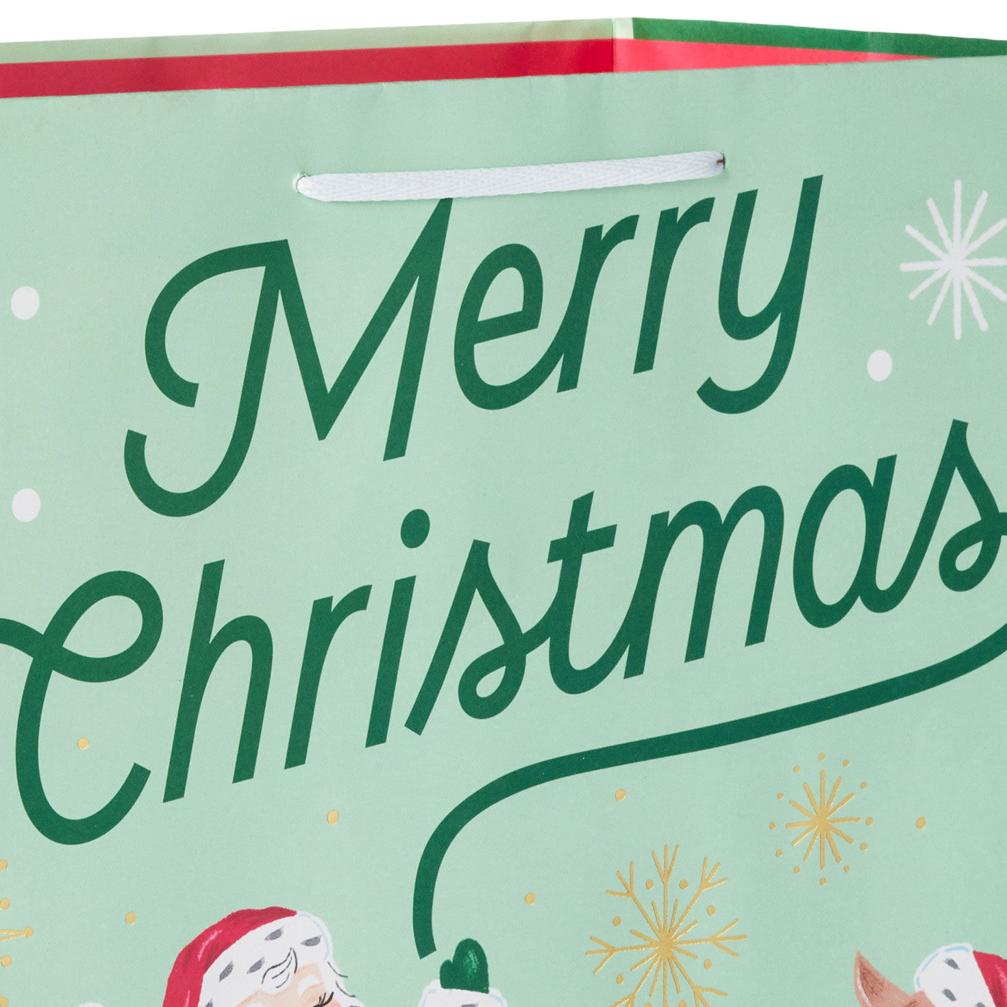 Santa and Reindeer Extra-Deep Christmas Gift Bag Handle Detail image number 4