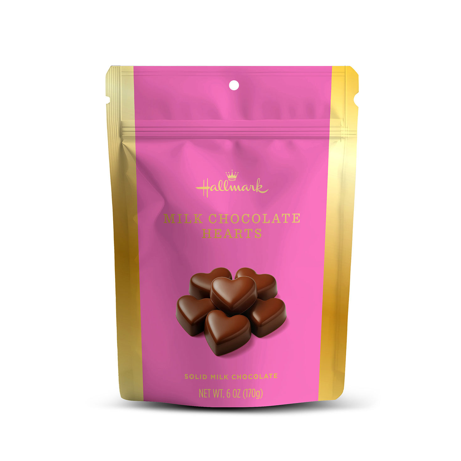 Solid Milk Chocolate Hearts in Bag, 6 oz.