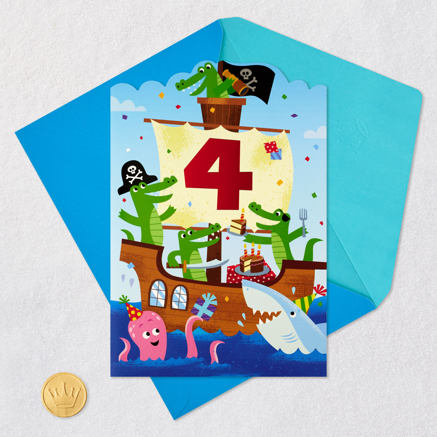 Pirate Ship Party 4th Birthday Card for Kids, , large image number 5