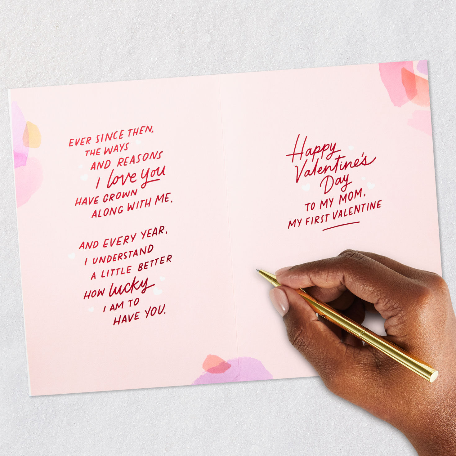 Pink Brushstroke Heart Valentines Day Card for Mom Signing card image number 7