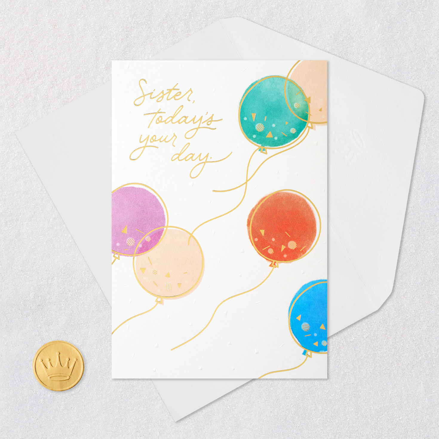 Pastel Balloons Birthday Card for Sister Card Front with Envelope and Gold Seal image number 5