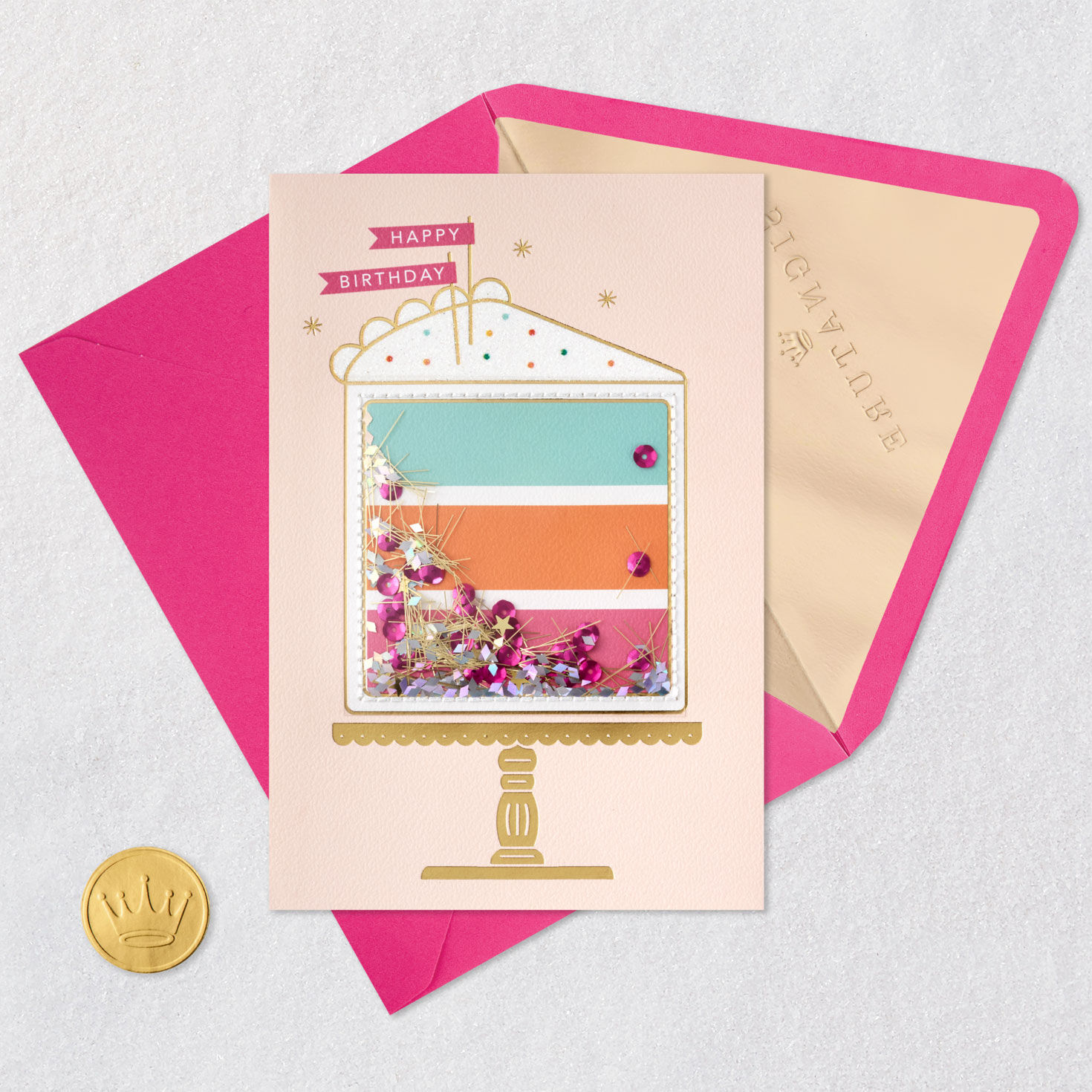 Upscale Cake Slice Birthday Card Card Front with Envelope and Gold Seal image number 5