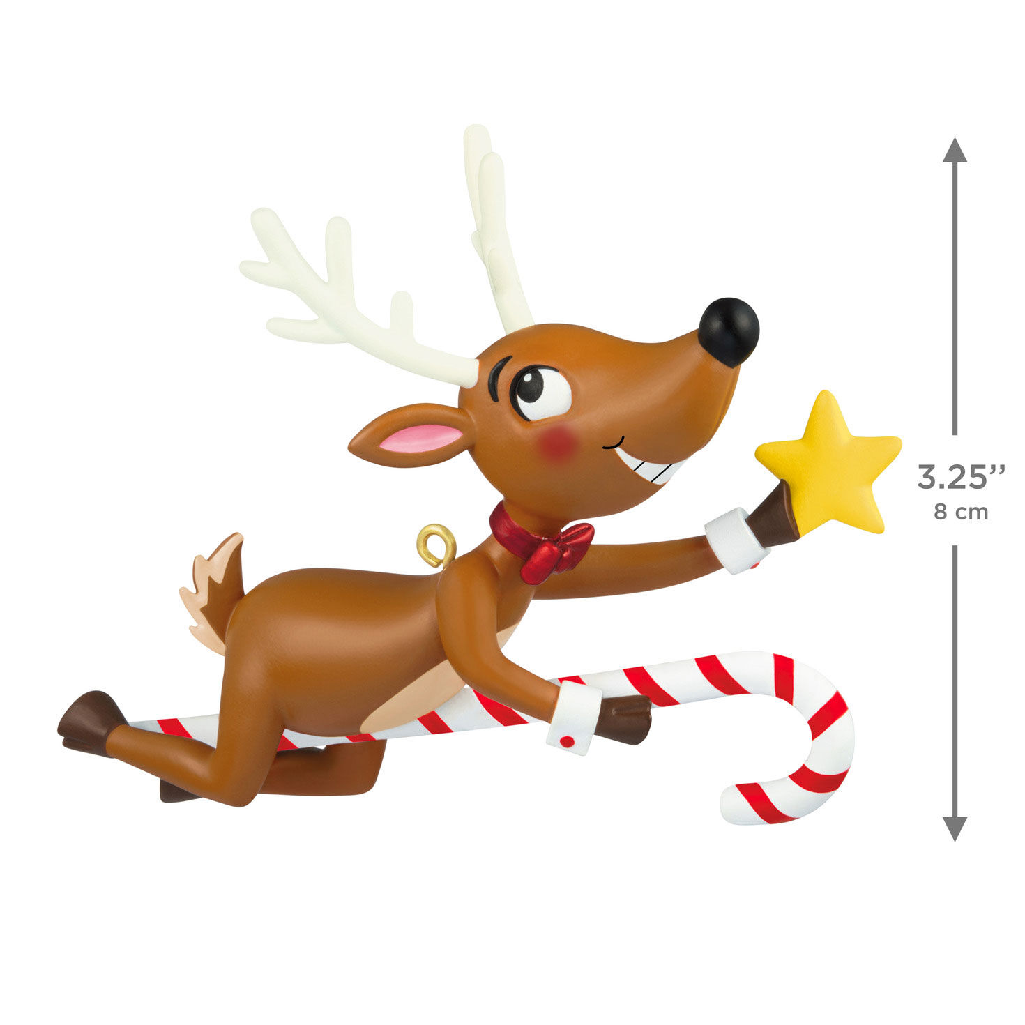 Reindeer Flying on Candy Cane Keepsake Ornament measurement image number 3