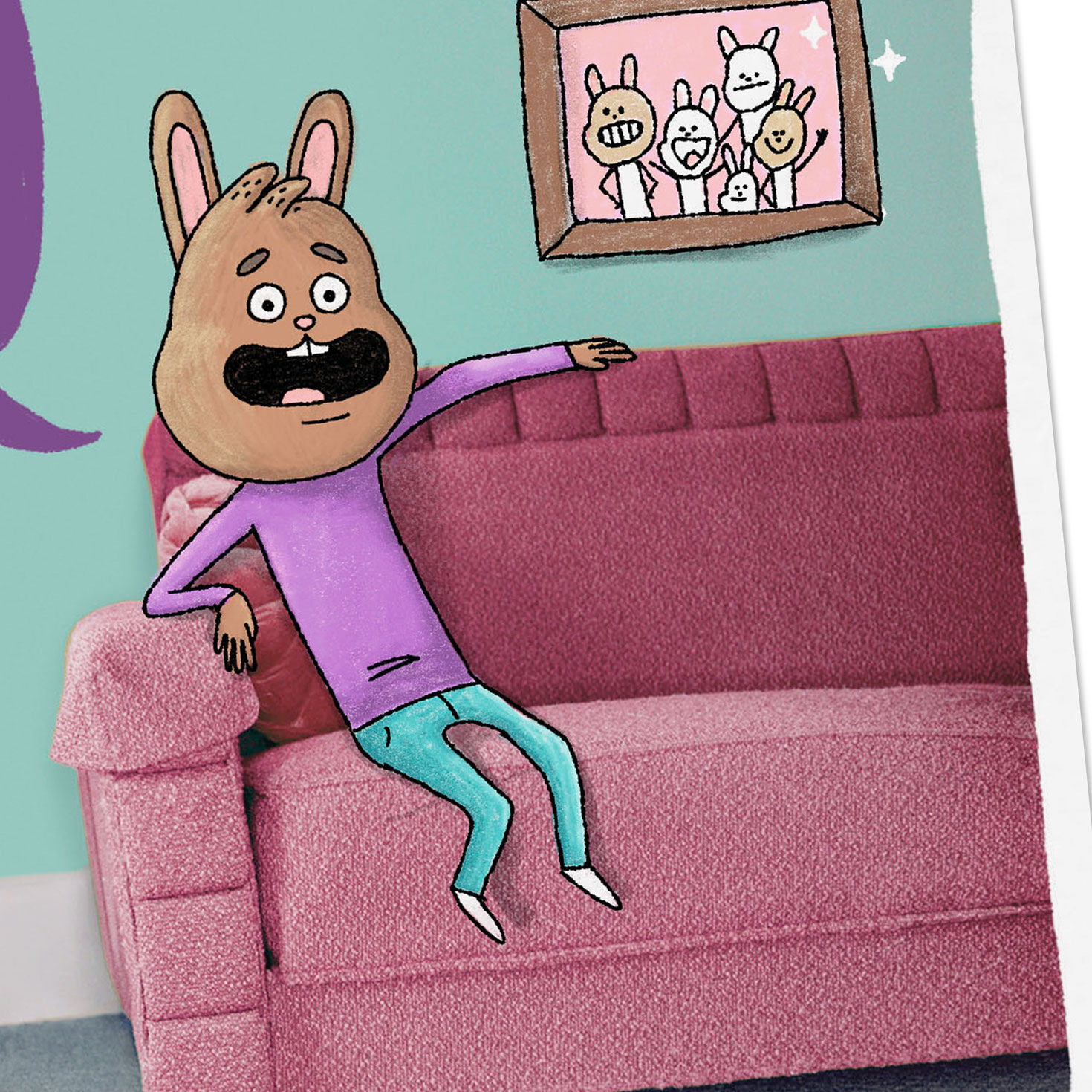 Bunny Dad on Couch Wife or Ex-Wife Mother's Day Card Card Front Detail image number 5