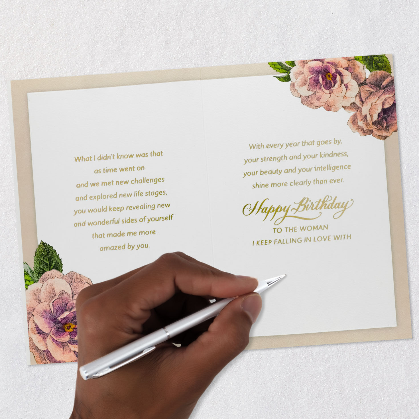 Roses and Leaves Birthday Card for Wife Signing Card image number 7