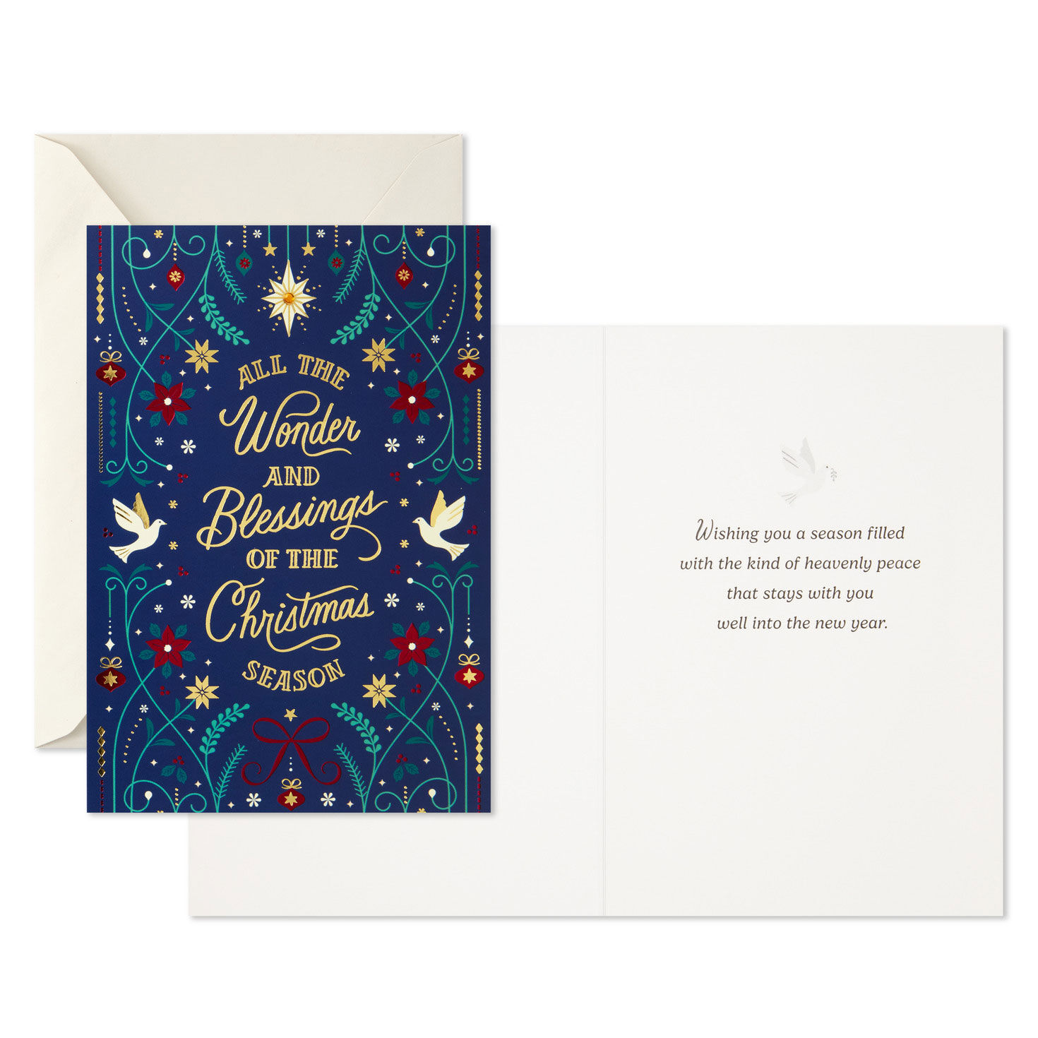 Folk Art on Blue Boxed Christmas Cards Card Front with Sentiment image number 3
