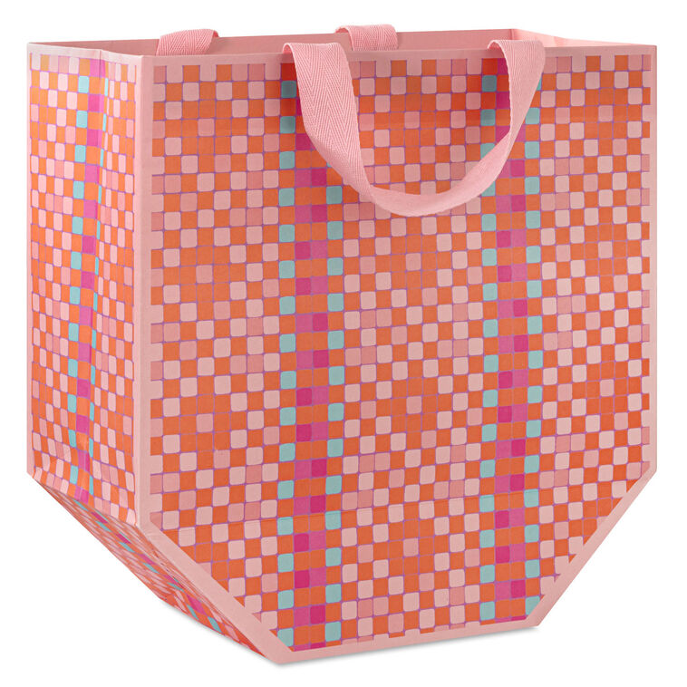 Woven Orange and Pink Large Gift Bag Back image number 6