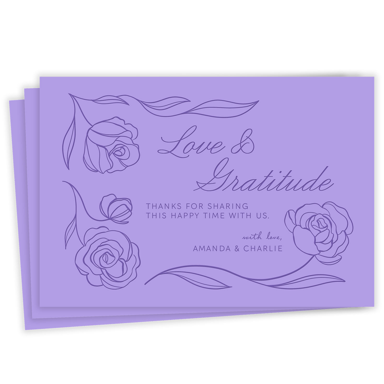 Purple Simply Floral Flat Wedding Thank You Photo Card