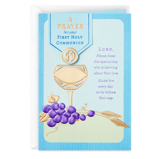 Gold Chalice Religious First Communion Card for Boy, 