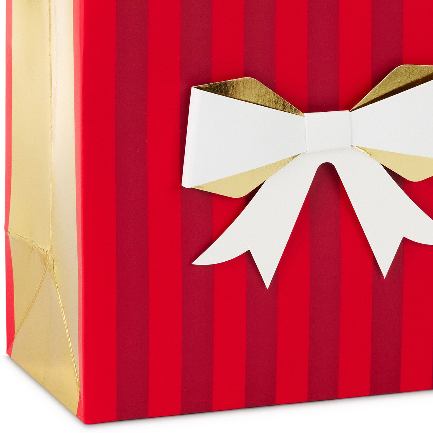 Red Stripes with White and Gold Bow Gift Bag Base/Side Detail image number 5