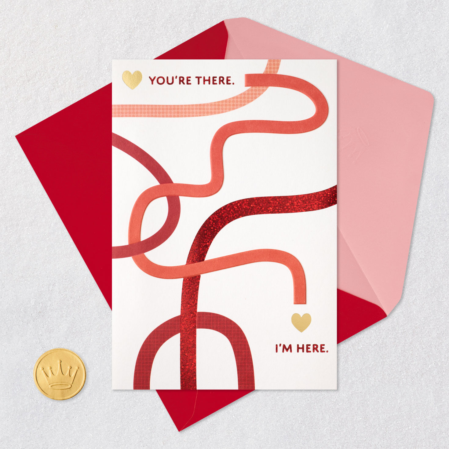 Pink and Red Lines Long Distance Valentine's Day Card Card Front with Envelope and Gold Seal image number 5