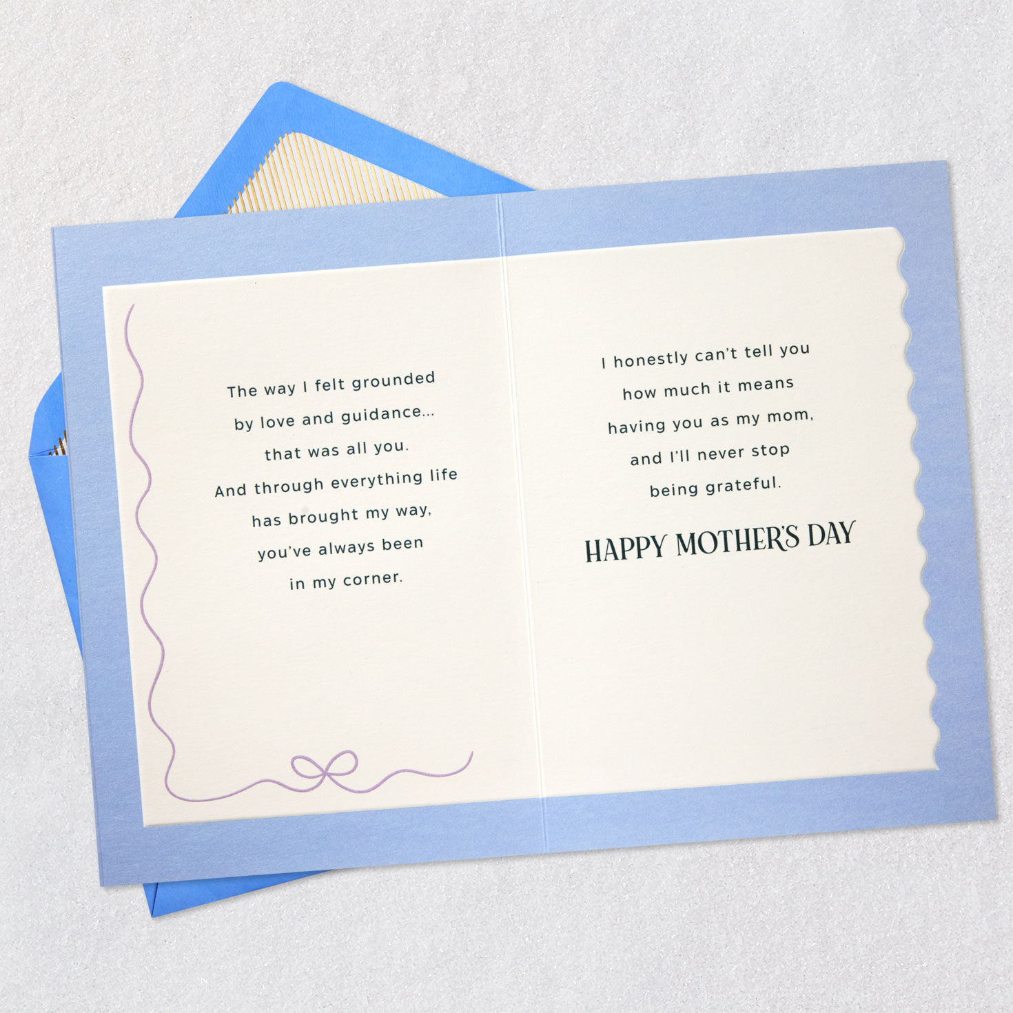 Blue Stripes and Bow Lacey Chabert Mom Mother's Day Card Open card with envelope image number 4