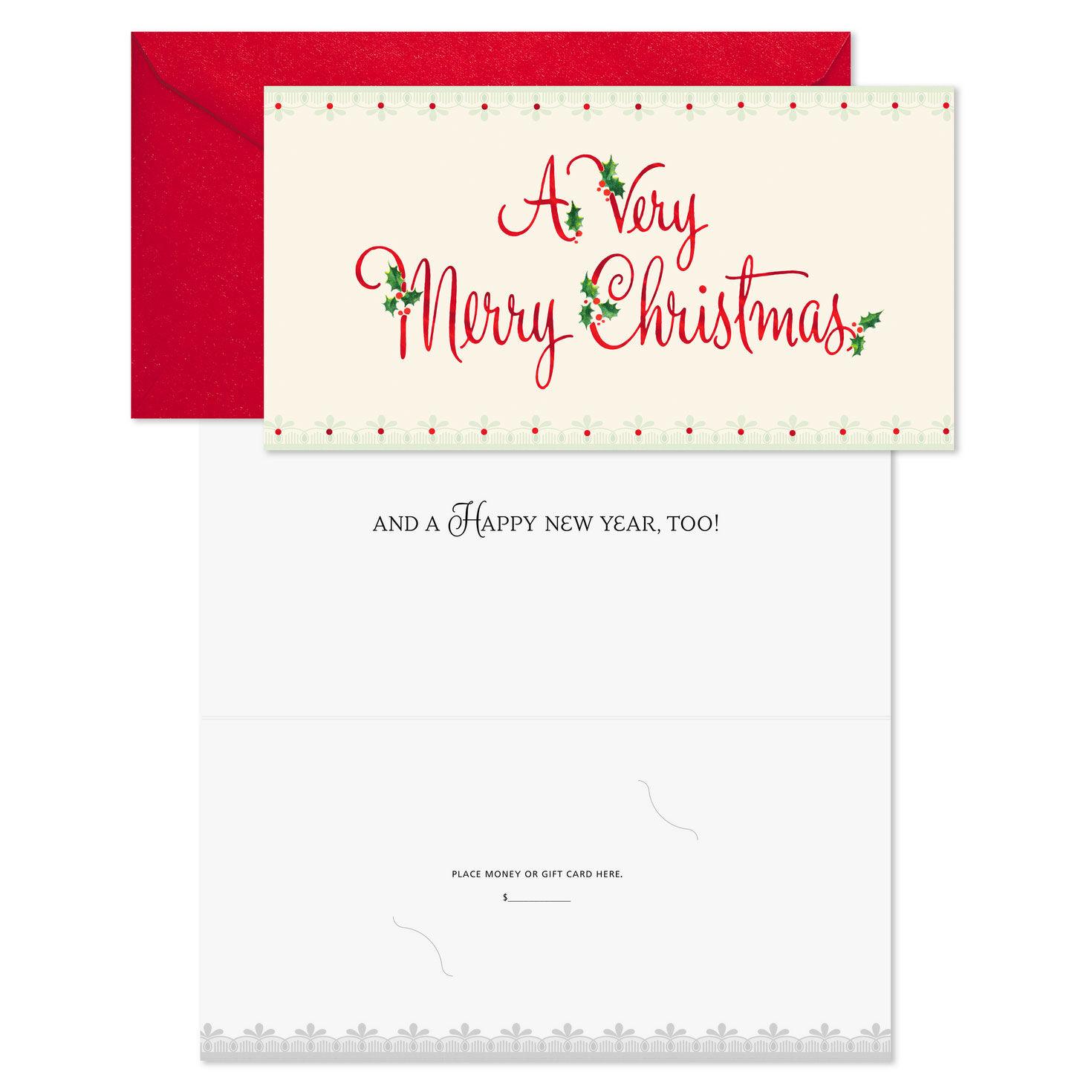 Elegant Botanical Script Money Holder Christmas Cards Pack Card Front with Sentiment image number 2