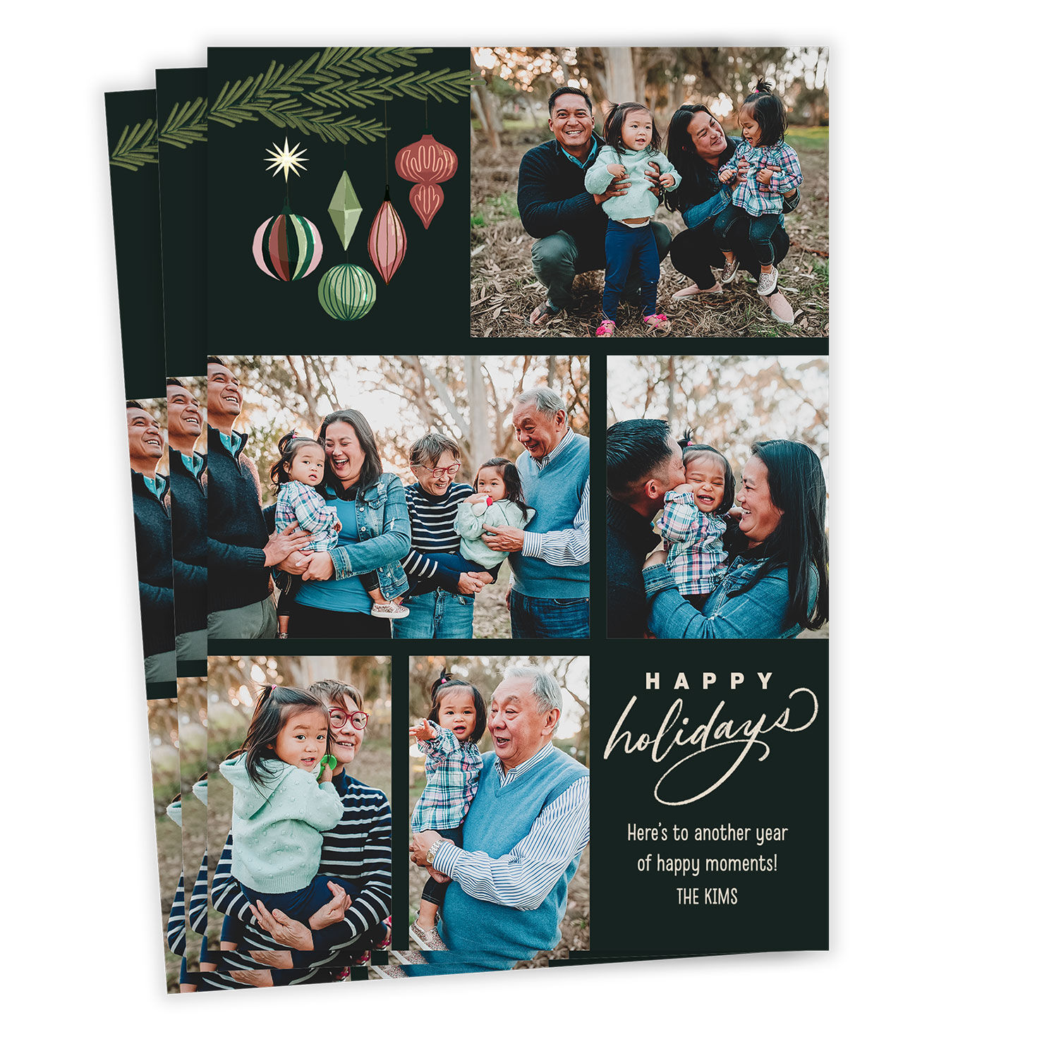 Contemporary Greenery Photo Collage Flat Holiday Photo Card