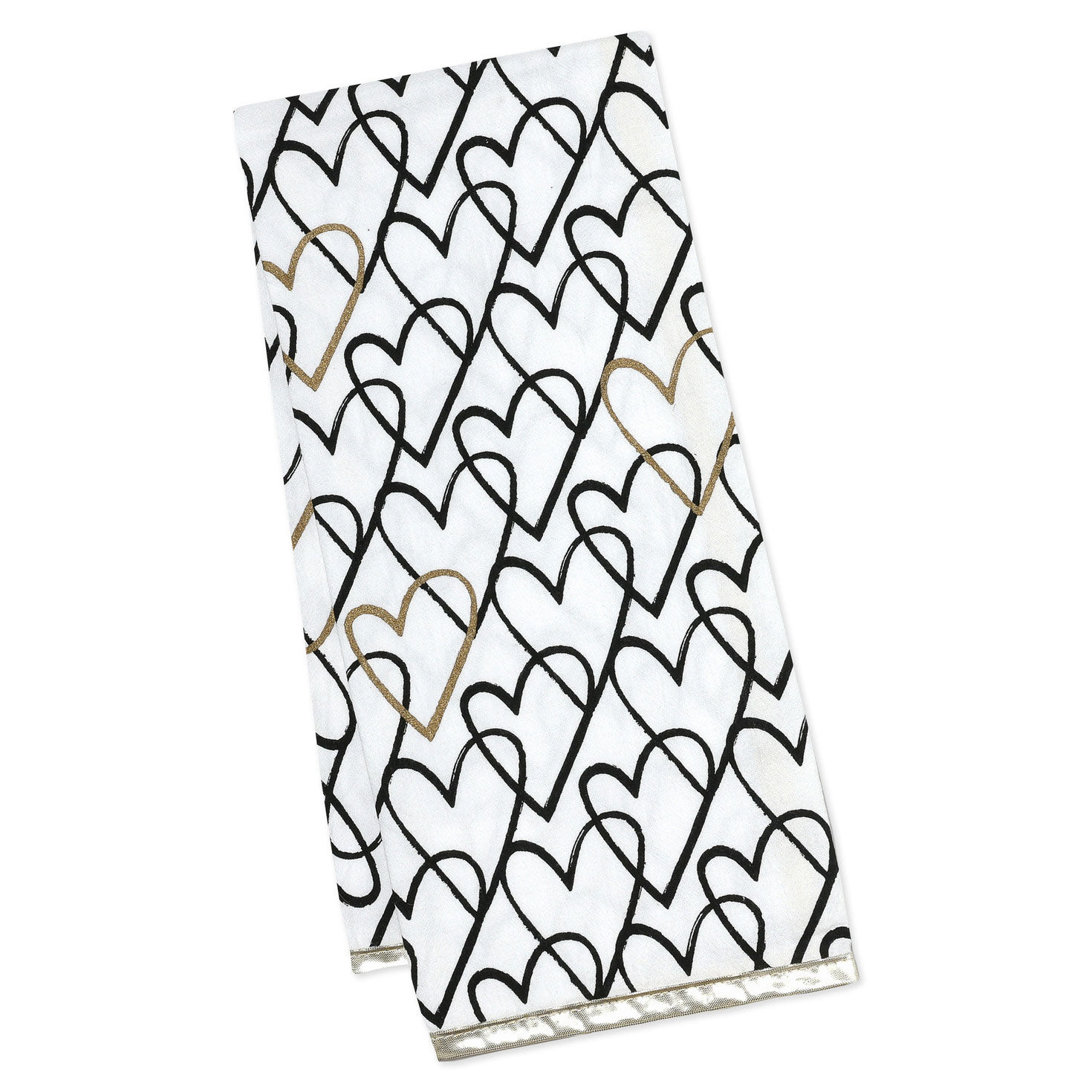 Black and Gold Heart Doodles Tea Towel, 18x24