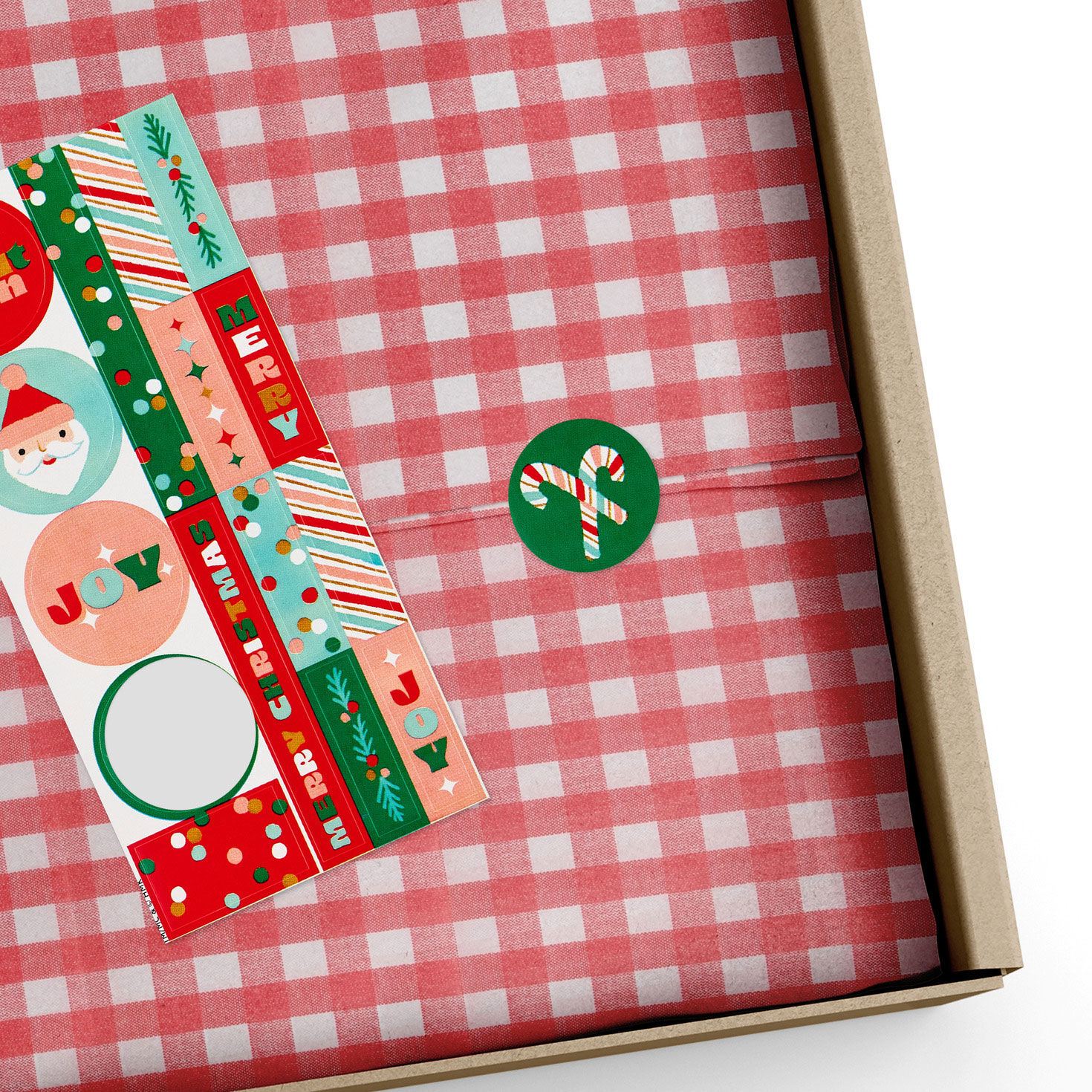 Red Gingham Santa Holiday Tissue Paper and Stickers in use image number 5