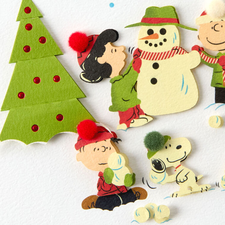Peanuts Snowman and Snowball Fight Christmas Card Card Front Detail image number 4