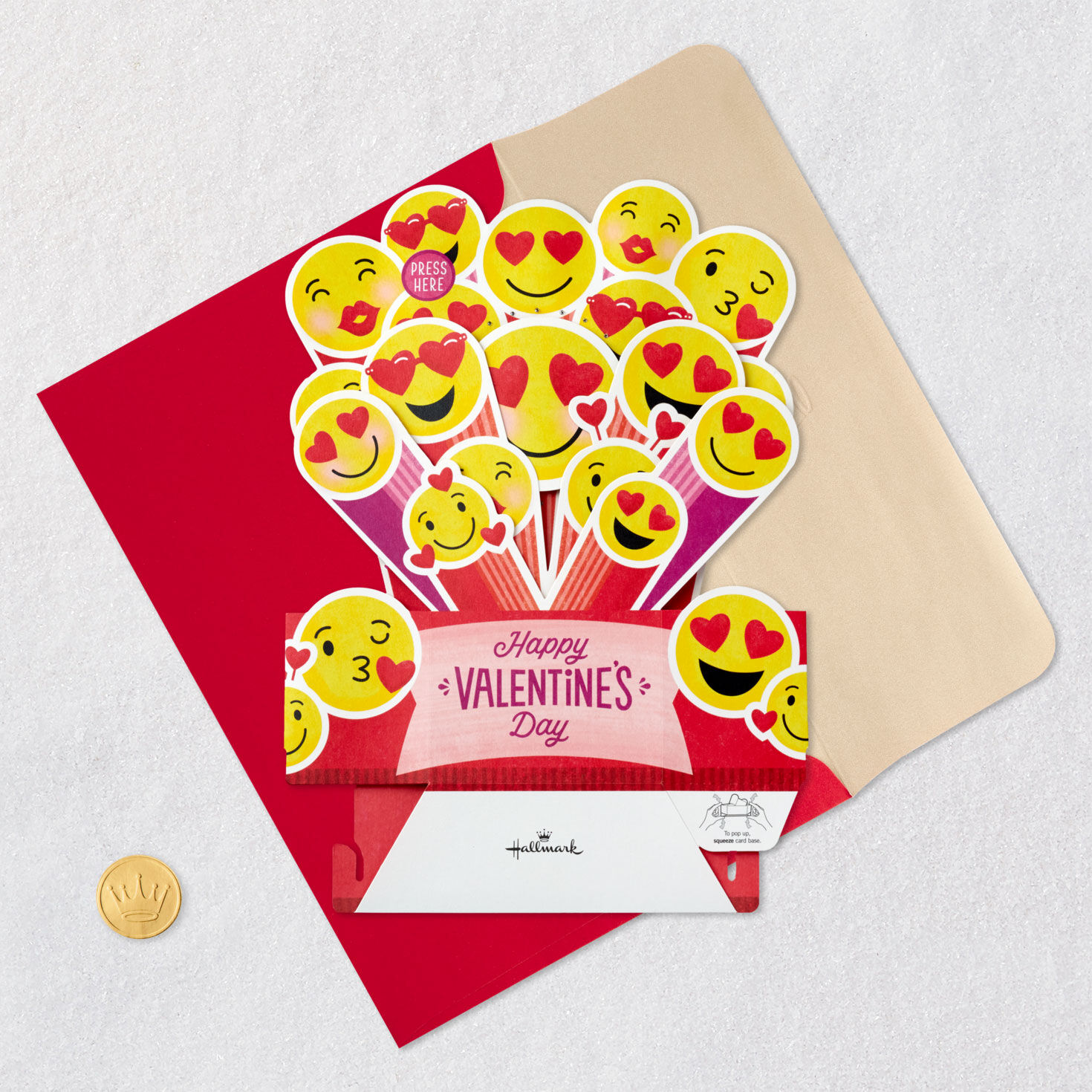 Emojis Music and Light 3D Pop-Up Valentine's Day Card Card Front with Envelope and Gold Seal image number 5