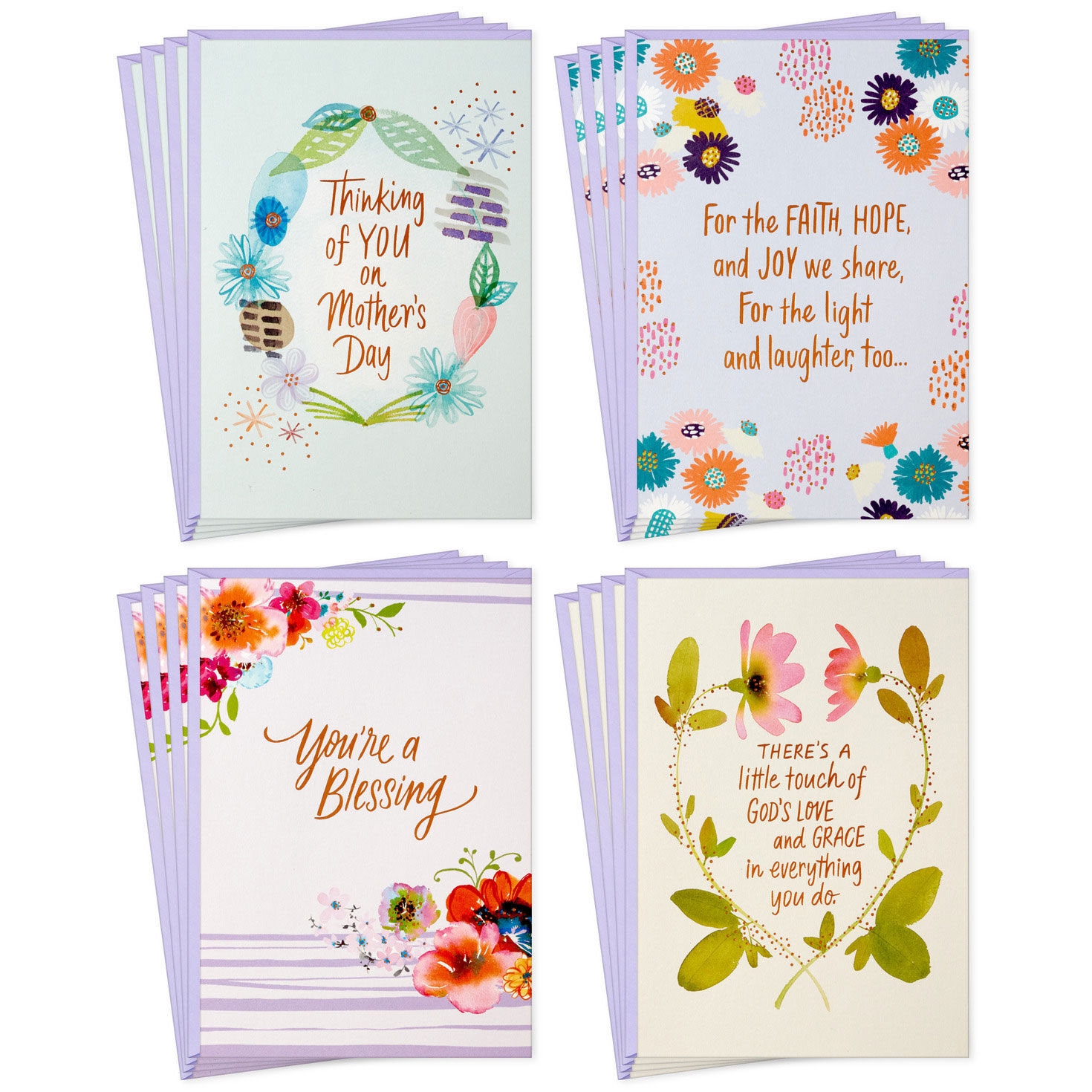 Purple and Teal Floral Assorted Mother's Day Cards, Pack of 16