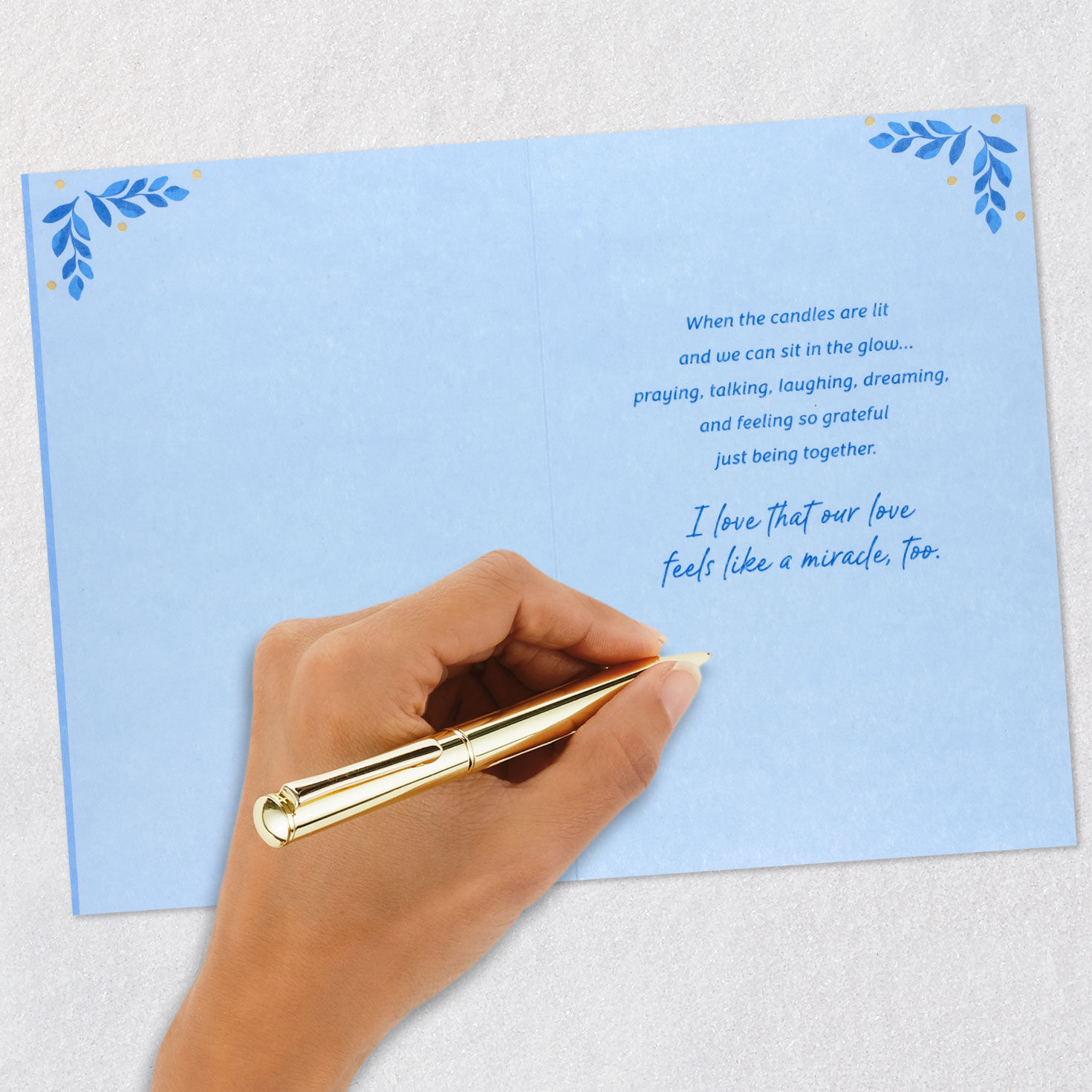 Blue Menorah and Doves Hanukkah Card signing card image number 6