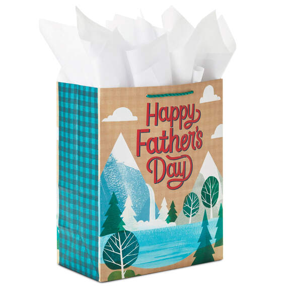 13" Mountain Scene Large Father's Day Gift Bag With Tissue, , large image number 1