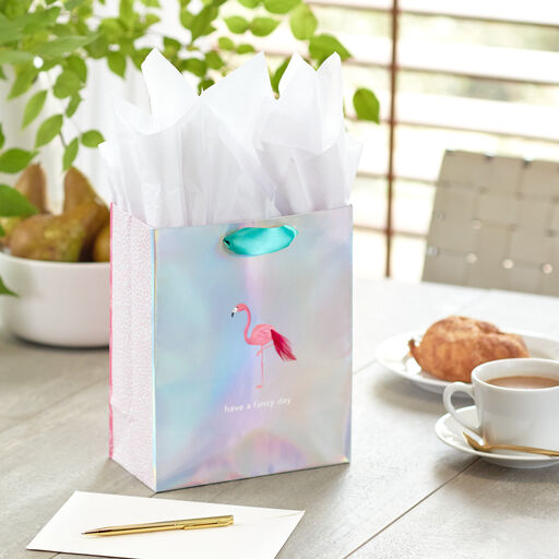 9.6" Fancy Flamingo Iridescent Gift Bag, 