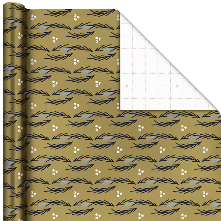 Illustrated Garlands on Gold Metallic Christmas Wrapping Paper Roll, 22.5 sq. ft.