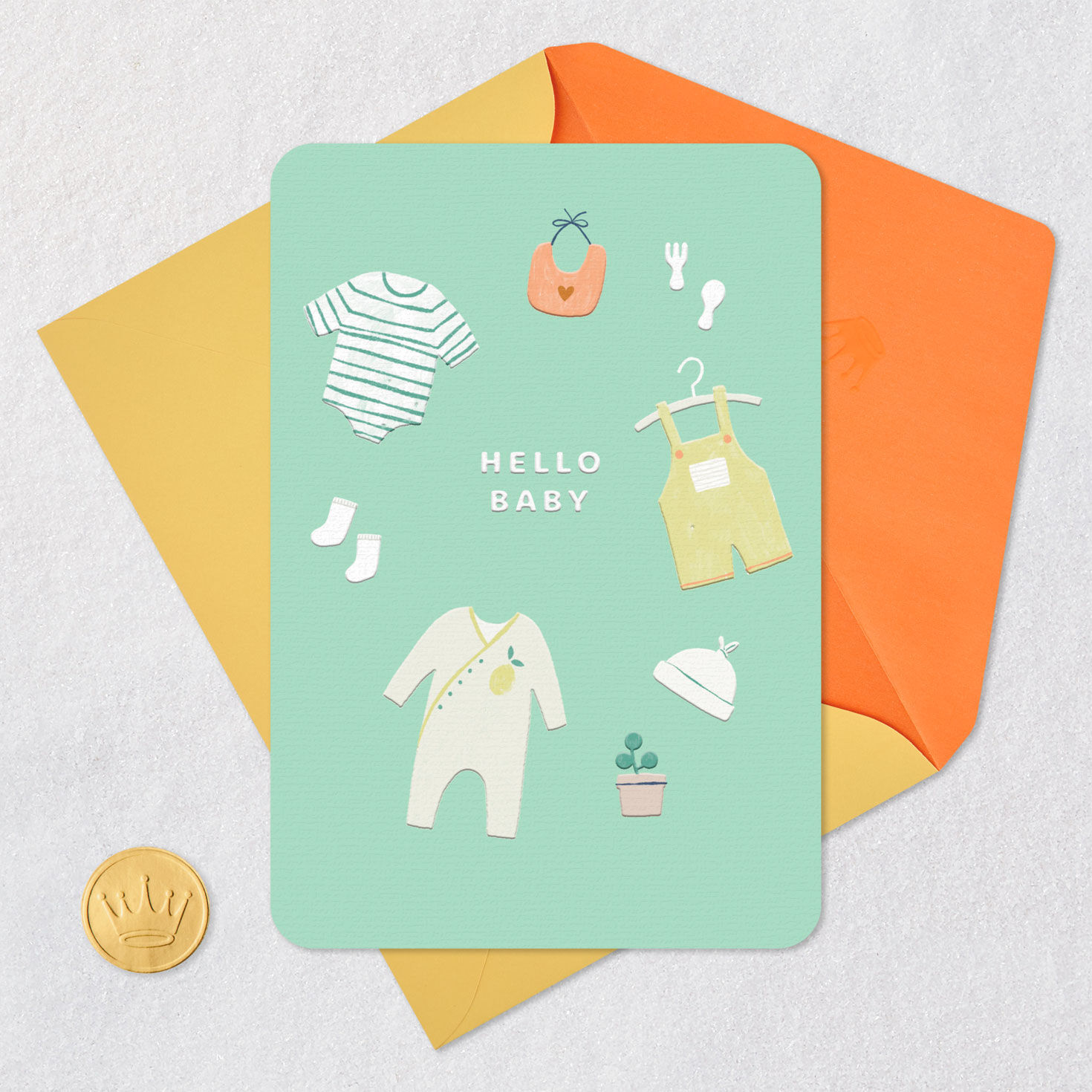 Mint Green Baby Clothes Blank New Baby Shower Card Open card with envelope image number 4
