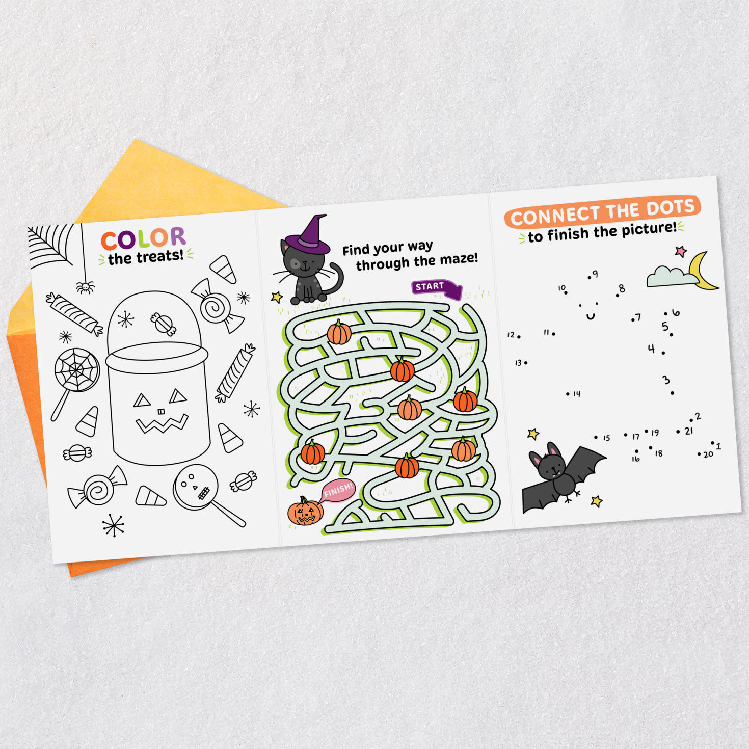 Witch Cartoon Coloring Halloween Card for Granddaughter Open card with envelope image number 4