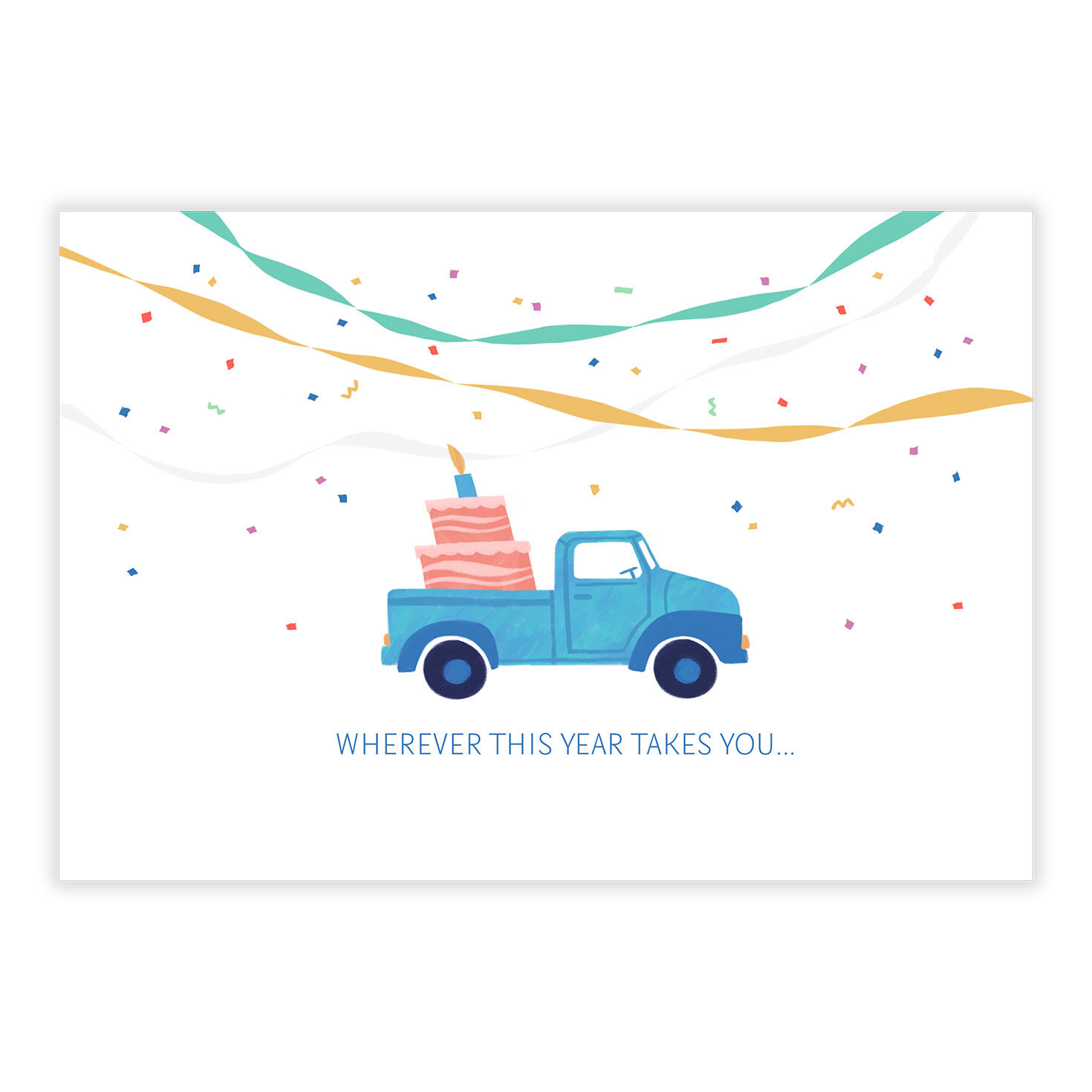 Blue Truck With Cake Personalized Birthday Card front image number 2