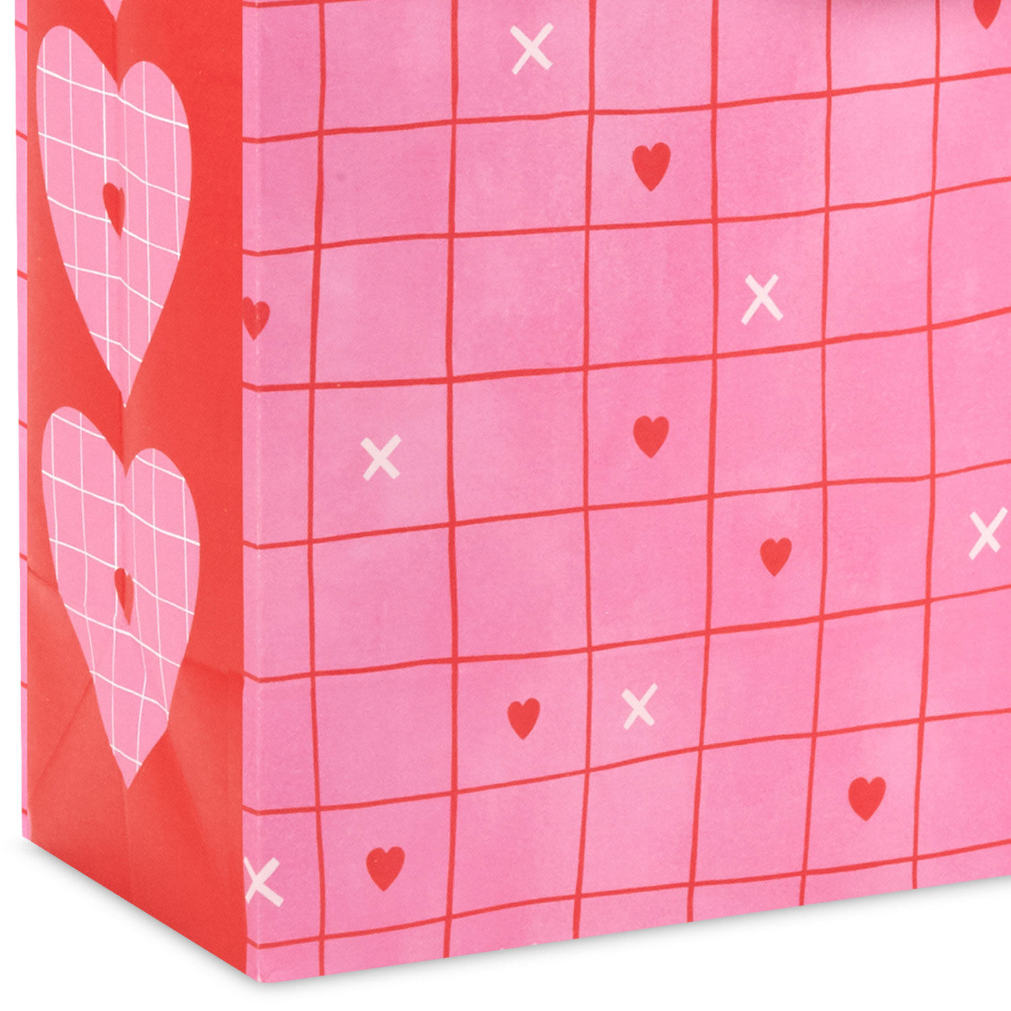 9.6" Red Grid on Pink Medium Valentine's Day Gift Bag With Tissue Paper, , large image number 5