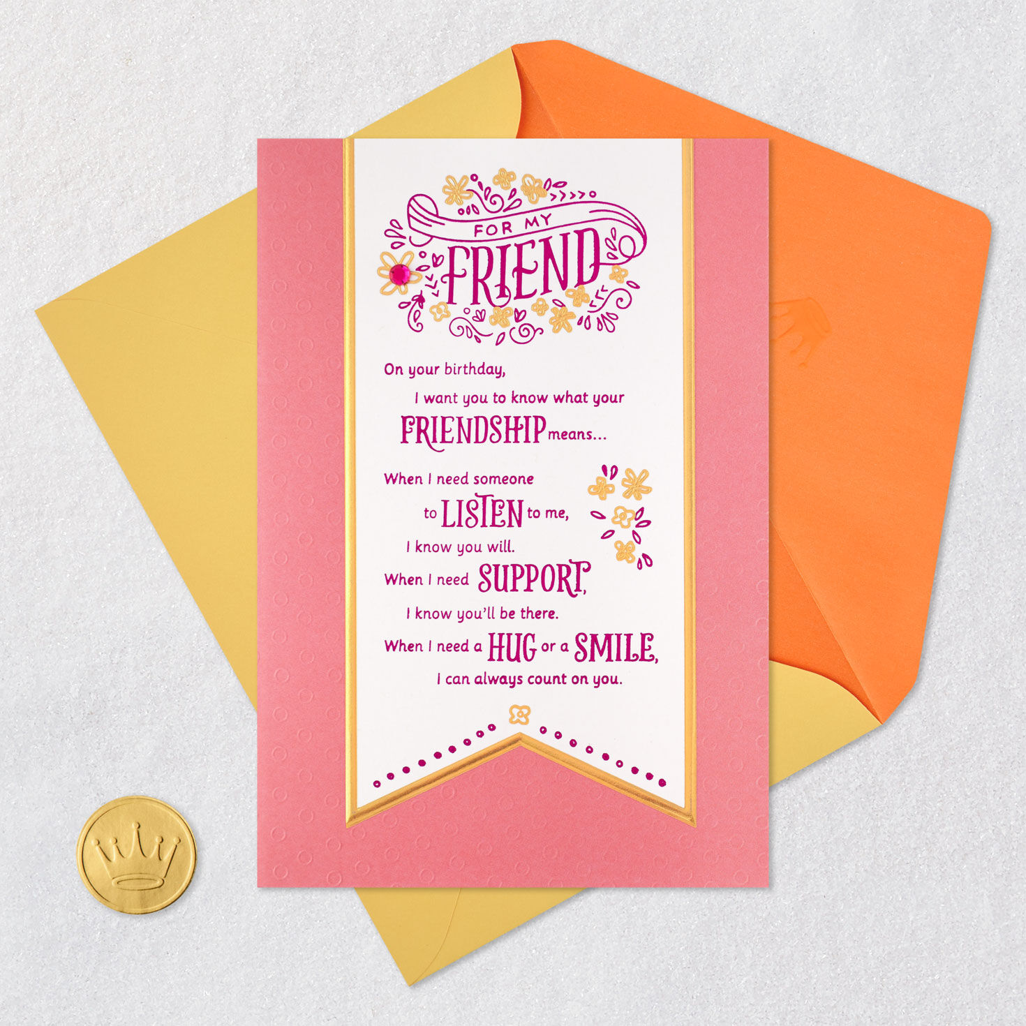 Pink and White Banner Birthday Card for Friend Card Front with Envelope and Gold Seal image number 6