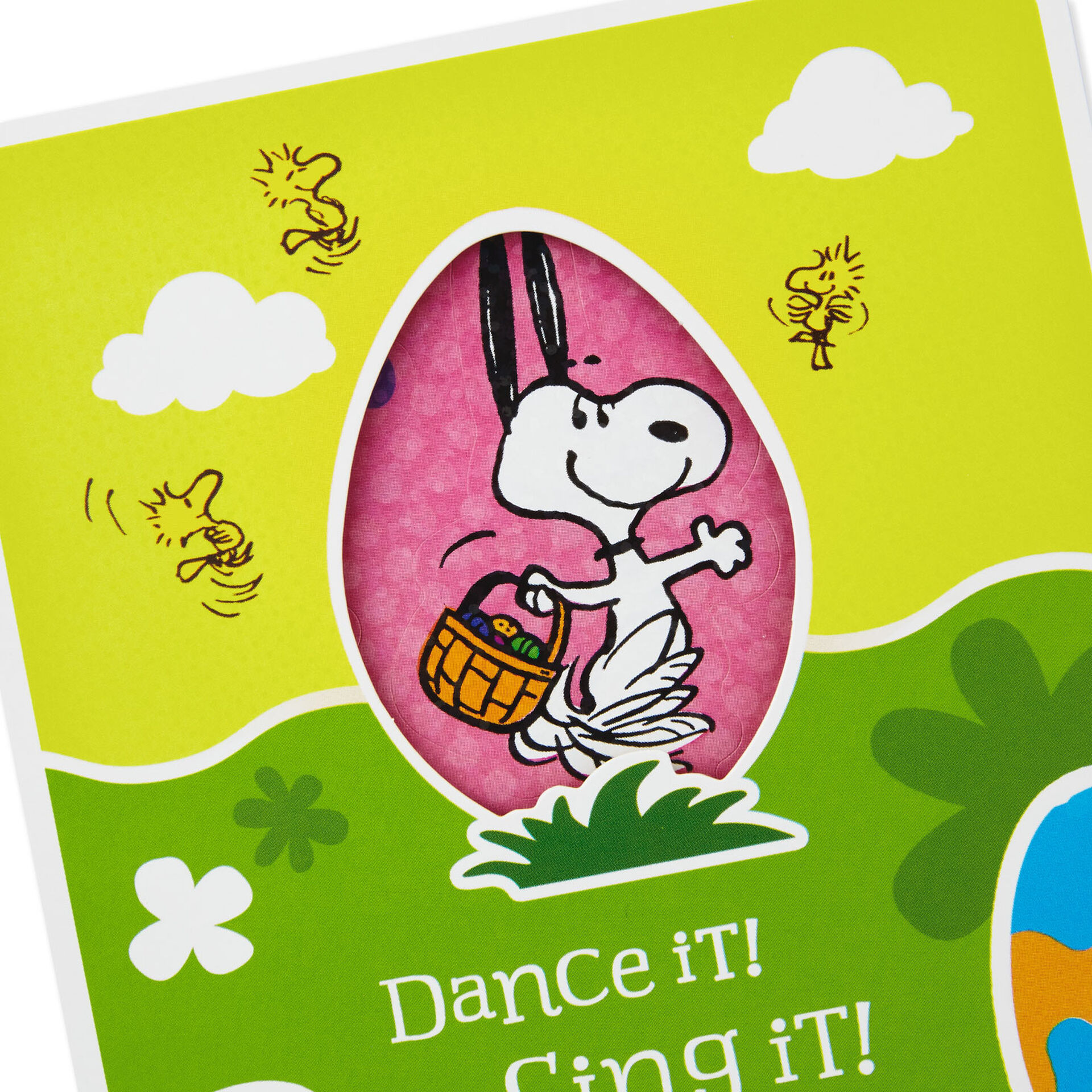 Peanuts Dancing Snoopy And Woodstock Kid S Easter Card With Stickers Greeting Cards Hallmark