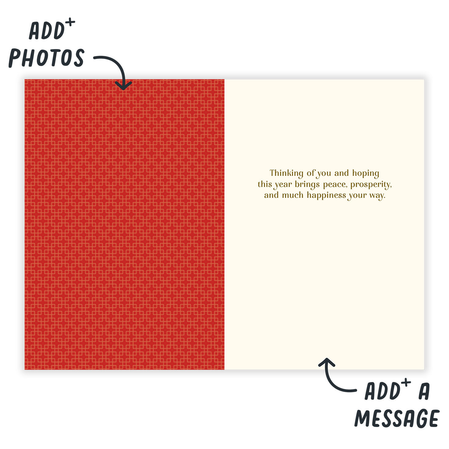 Flowers on Red Personalized Chinese New Year Card Open Card indicating personalization image number 3