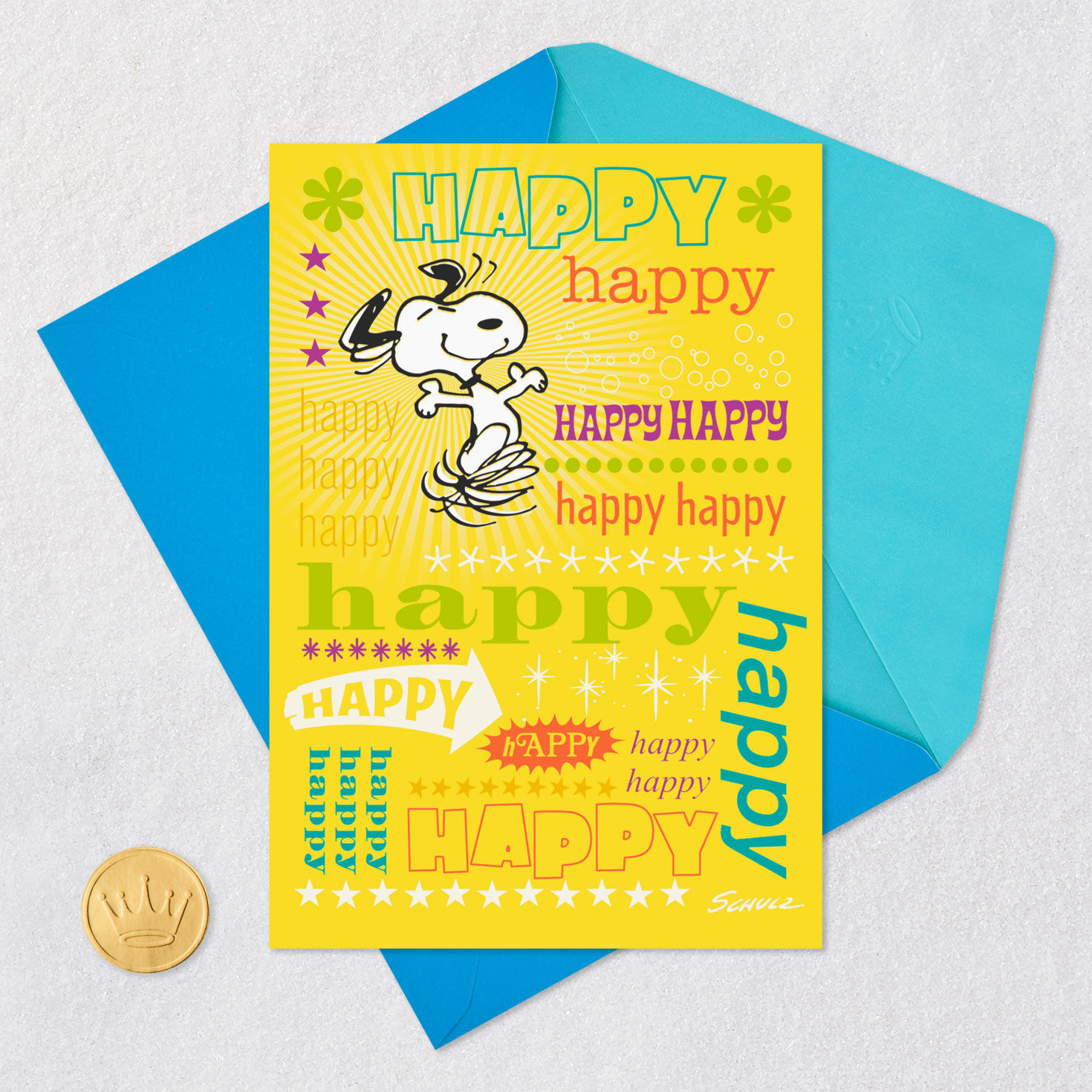 Peanuts Snoopy Dance Birthday Card Card Front with Envelope and Gold Seal image number 5