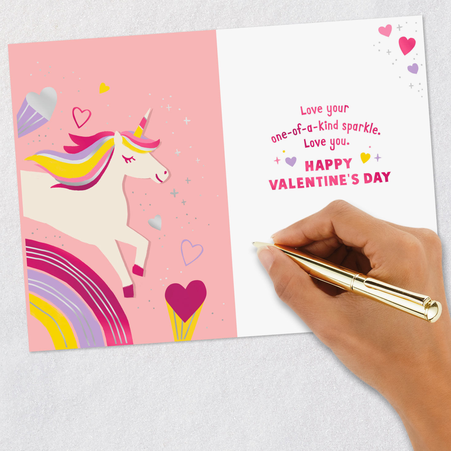 Unicorn and Hearts Great-Granddaughter Valentine's Card Signing card image number 7