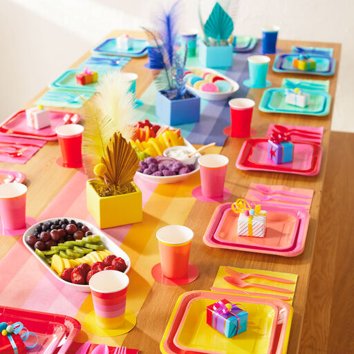 Color Pop 96-Piece Tableware Basics Party Kit, Pink and Orange, 