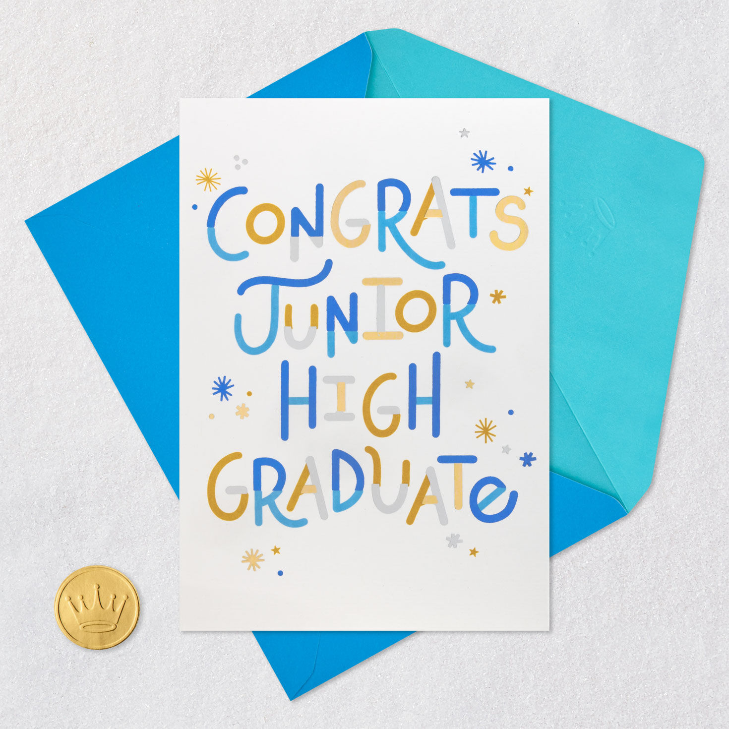 Fun Lettering Junior High School Graduation Card Card Front with Envelope and Gold Seal image number 5