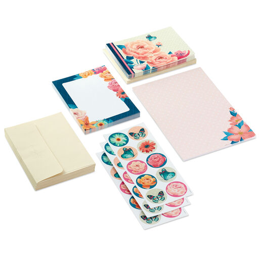 Floral Stationery Set and Desk Organizer Box, 