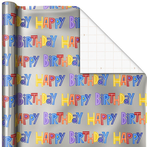 Happy Birthday on Silver Wrapping Paper Roll, 20 sq. ft., 
