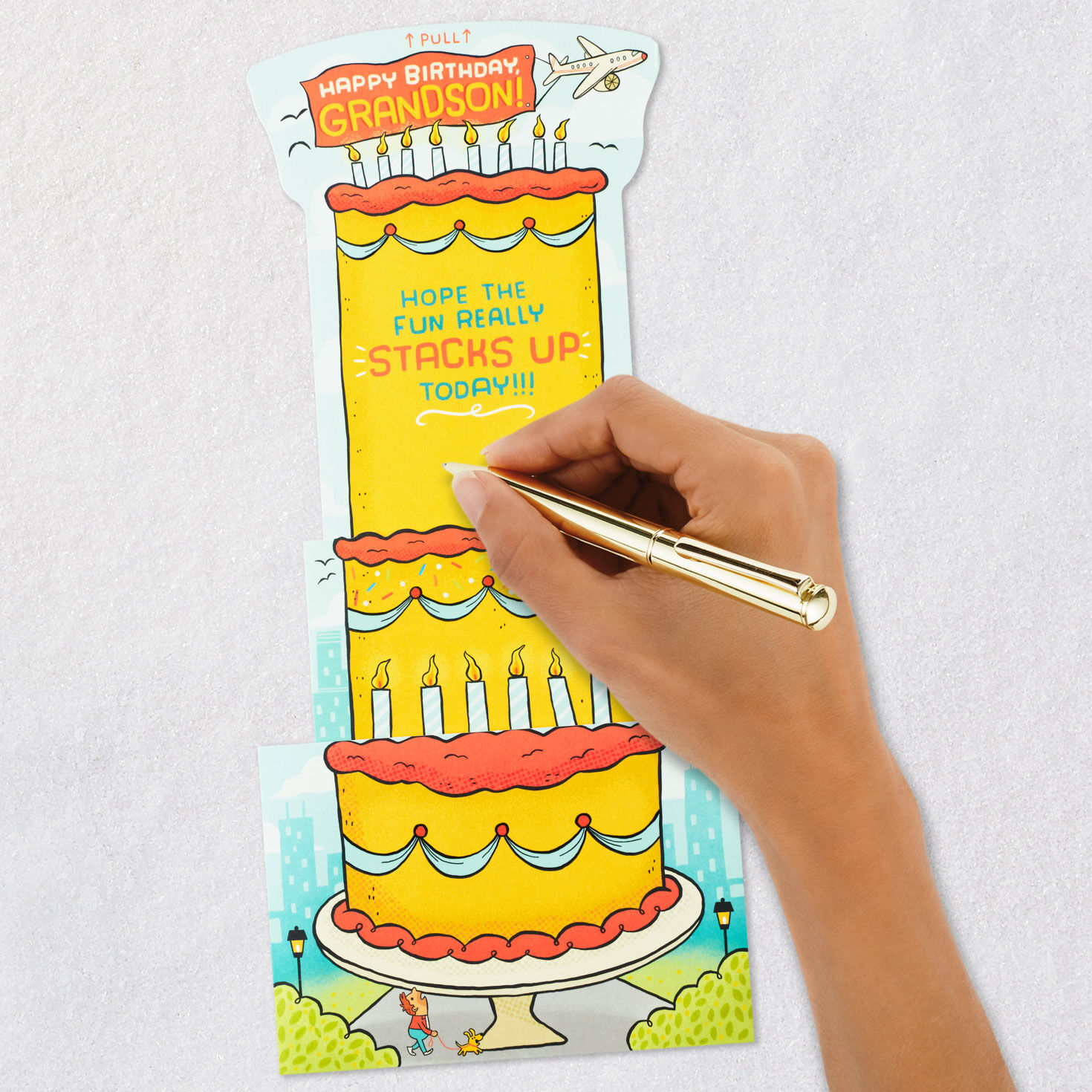 Layer Cake Pop-Up Birthday Card for Grandson Signing card image number 6