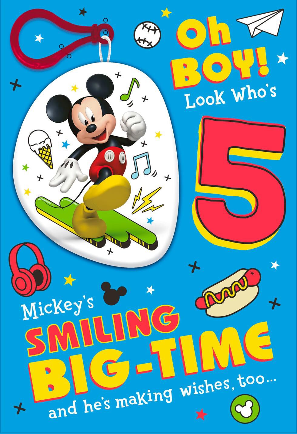 Disney Mickey Mouse 5th Birthday Card With Backpack Clip