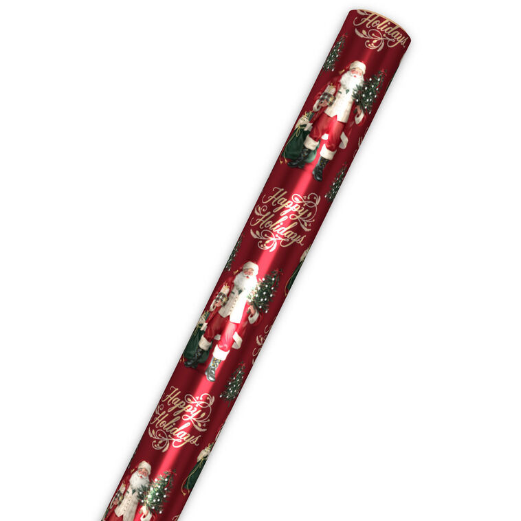 Happy Holidays Santa Burgundy Wrapping Paper Roll  image number 6
