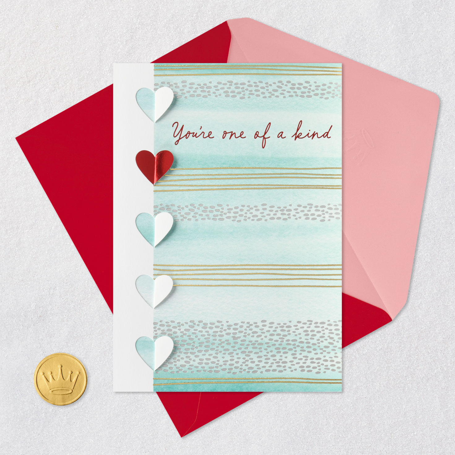 Folded Paper Hearts Valentine's Day Card Card Front with Envelope and Gold Seal image number 6