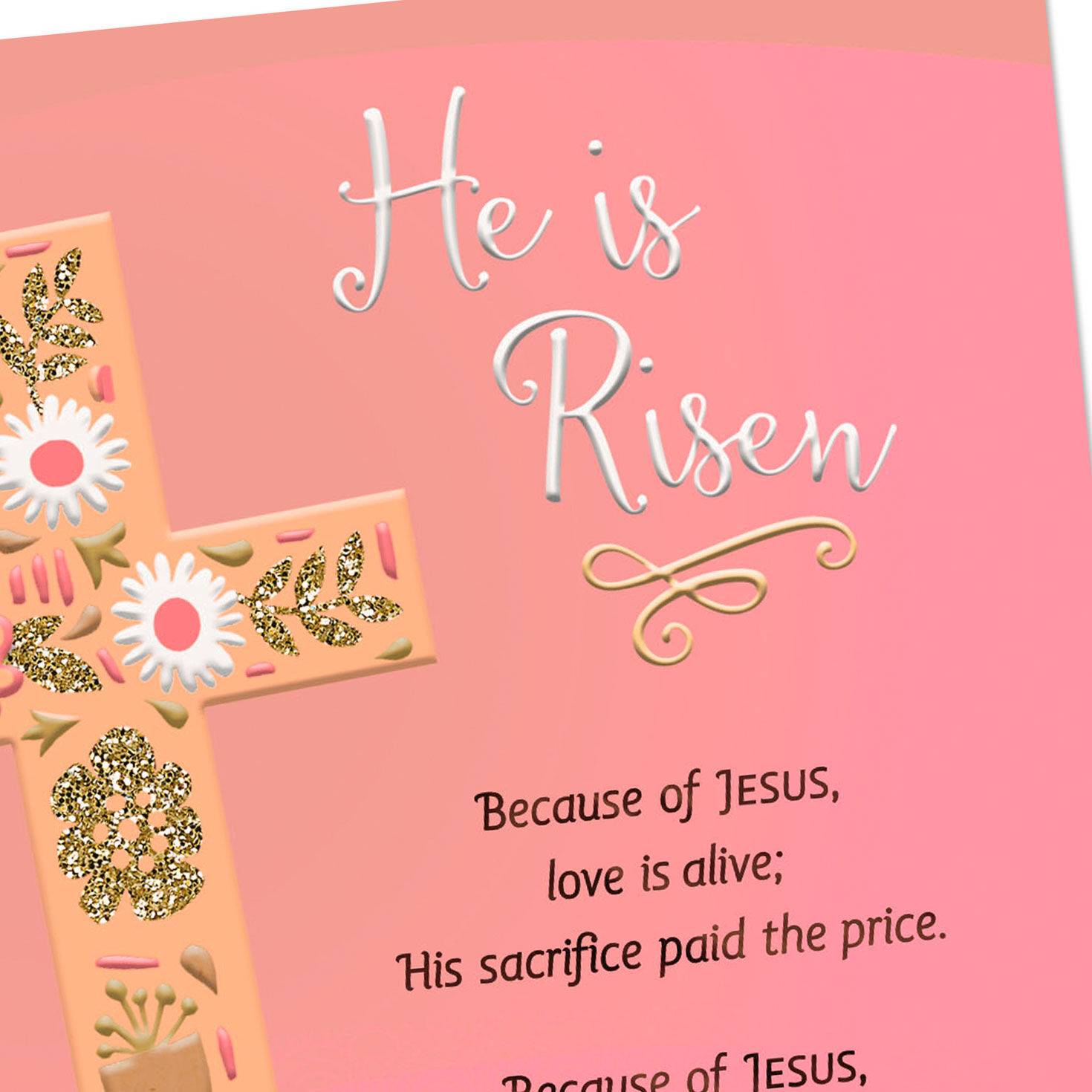 Pink Floral Cross Religious Easter Card Card Front Detail image number 5