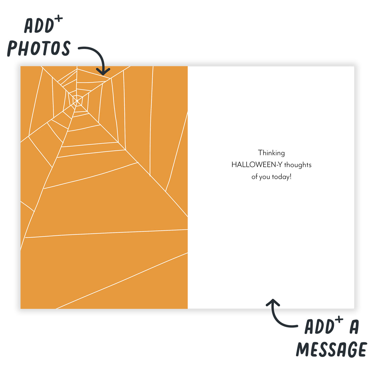 Big Orange Letters Personalized Halloween Card Open Card indicating personalization image number 3