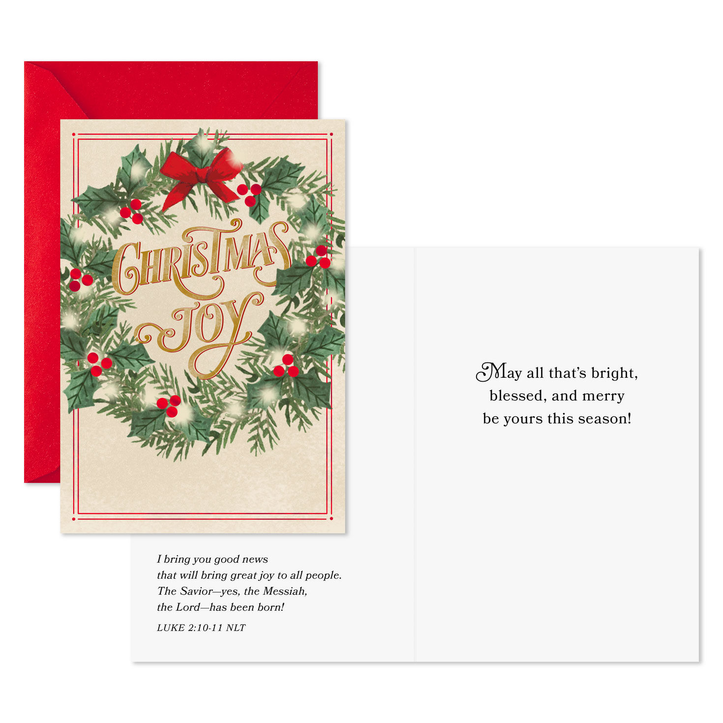 DaySpring Wreath Christian Christmas Card Pack Card Front with Sentiment image number 2