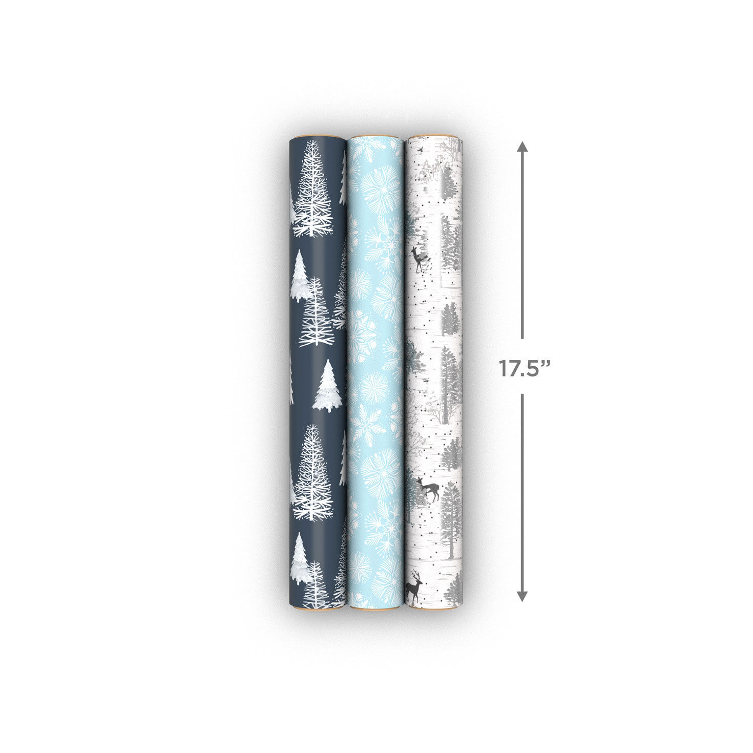 Blue Winter Trees 3-Pack Mini Xmas Gift Wrap Rolls Measurement image number 8