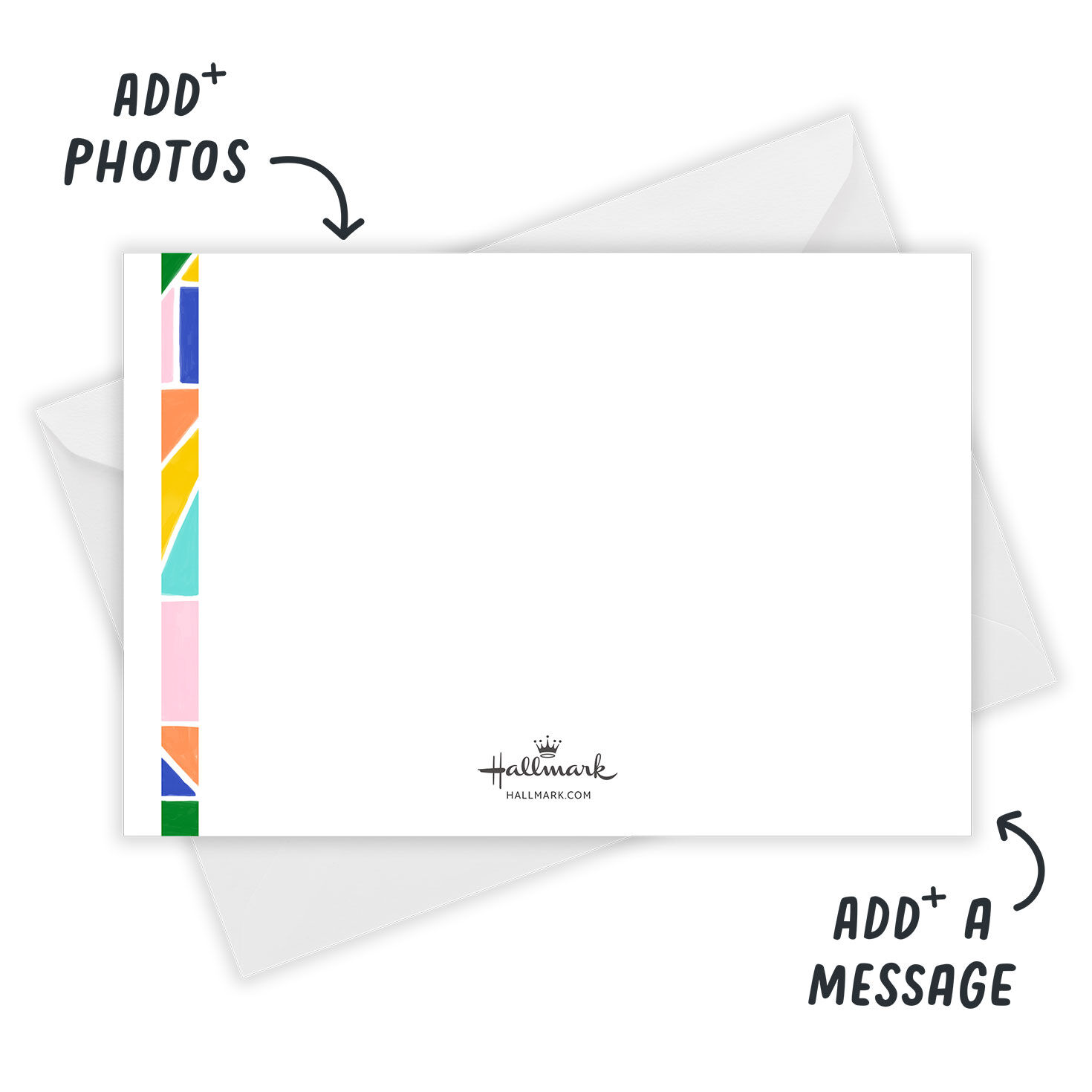 Colored Abstract Border Personalized Party Invitation Card back with Envelope indicating personalization image number 3